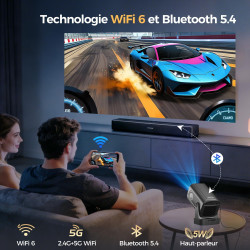 Alwtniet Videoprojecteur 4K, 1080P Mini Projecteur Video Android WiFi 6 BT 5.4, Mise au Point Automatique Correction Trapézoïdal