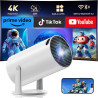 Videoprojecteur avec wifi 6 et bleutooth 5, mini projecteur supporte 4k 1080p auto keystone rotation, apps intégrées, 270° compa