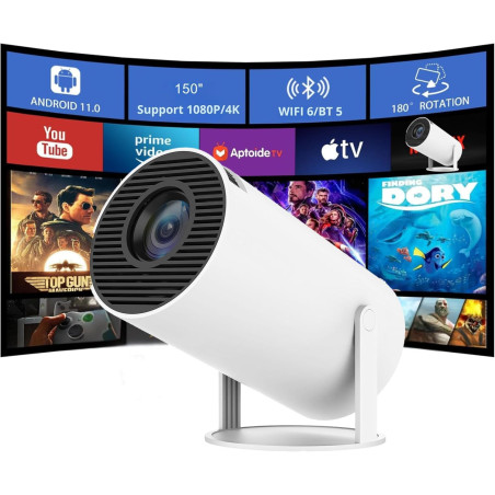 Mini Projecteur Portable 4K - Vidéoprojecteur 1080P FHD 4K 2025 Upgraded Mini Projecteur Portable avec Android 11, WiFi 6,BT5.0,