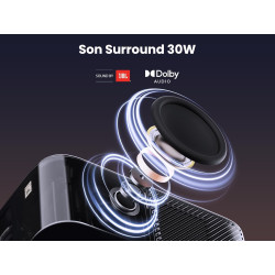 Videoprojecteur avec son jbl, yaber k3 projecteur video google tv, 990 lumens iso, 30w haut-parleurs, wifi6 bleutooth retroproje