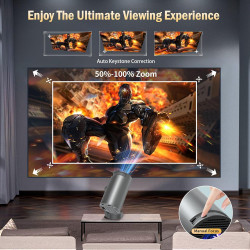 Vidéoprojecteur 4K, Mini Projecteur avec WiFi 6 BT5.4, 270° Rotation, Correction Trapézoïdale, Base de Son, Compatibile avec HDM