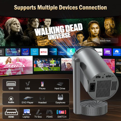 Vidéoprojecteur 4K, Mini Projecteur avec WiFi 6 BT5.4, 270° Rotation, Correction Trapézoïdale, Base de Son, Compatibile avec HDM