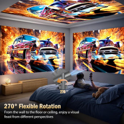 Vidéoprojecteur 4K, Mini Projecteur avec WiFi 6 BT5.4, 270° Rotation, Correction Trapézoïdale, Base de Son, Compatibile avec HDM