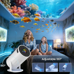 Vidéoprojecteur avec wi-fi 6 & bleutooth,mini projecteur portable supporte 4k 1080p auto keystone rotation 180°, auto keystone r