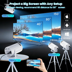 Vidéoprojecteur avec wi-fi 6 & bleutooth,mini projecteur portable supporte 4k 1080p auto keystone rotation 180°, auto keystone r