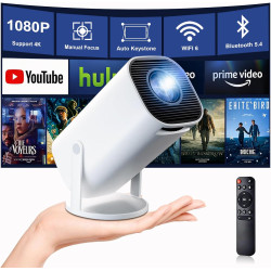 [apps intégrées] mini videoprojecteur 4k full hd 1080p, videoprojecteur portable avec wifi 6 et bleutooth 5.4,retroprojecteur av