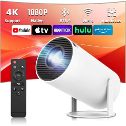 Vidéoprojecteur portable wifi/bleutooth, projecteur 4k compatible 1080p natif 180° rotation keystone auto pour home cinéma extér