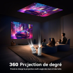 Vidéoprojecteur portable wifi/bleutooth, projecteur 4k compatible 1080p natif 180° rotation keystone auto pour home cinéma extér