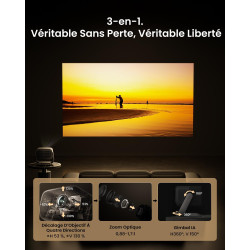 JMGO N3 Ultimate Videoprojecteur 4K Triple Laser, Contraste 20000:1, Zoom Optique 0,88-1,7X, 5800 LM ISO, Gimbal IA, DTS-X 25W, 