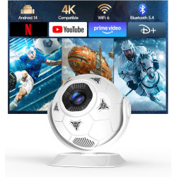 Vidéoprojecteur, Apps Intégrées & 2026 Coupe du Monde Rétroprojecteur, WiFi Mini Projecteur Android Supporte 4K 1080P Auto Keyst