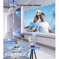 Vidéoprojecteur, Apps Intégrées & 2026 Coupe du Monde Rétroprojecteur, WiFi Mini Projecteur Android Supporte 4K 1080P Auto Keyst