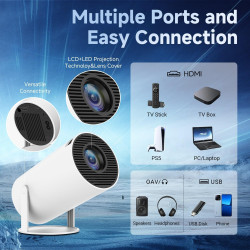 Mini Videoprojecteur avec WiFi 6 & BT 5.0, Portable Projecteur 4K 1080P Supporte, Rotación de 180°, Home & Outdoor Theater, Comp