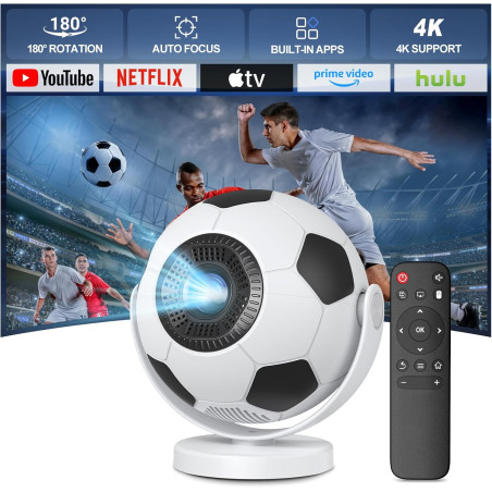 [projecteur de football] mini projecteur, videoprojecteur avec wifi 6 bleutooth 5.4,android 14,supporte 4k,auto keystone rotatio