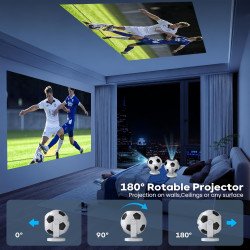 [projecteur de football] mini projecteur, videoprojecteur avec wifi 6 bleutooth 5.4,android 14,supporte 4k,auto keystone rotatio