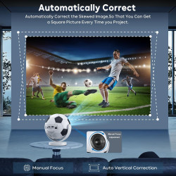 [projecteur de football] mini projecteur, videoprojecteur avec wifi 6 bleutooth 5.4,android 14,supporte 4k,auto keystone rotatio