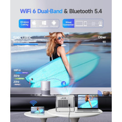 Vidéoprojecteur portable 4k full hd 1080p, mini projecteur 600 lumens ansi, android 14 wifi 6 bleutooth 5.4, correction de disto