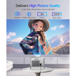Vidéoprojecteur portable 4k full hd 1080p, mini projecteur 600 lumens ansi, android 14 wifi 6 bleutooth 5.4, correction de disto