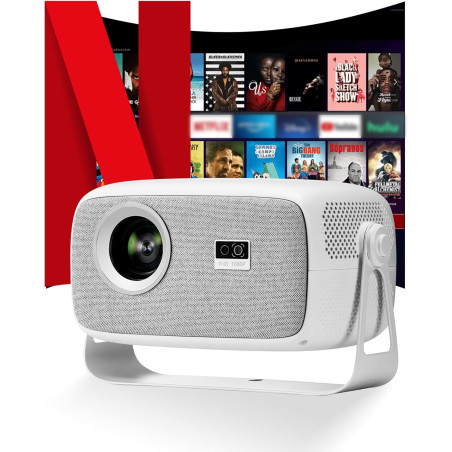 【sous licence officielle netflix et mise au point automatique】mini projecteur avec wi-fi et bleutooth,rotation à 270°, housse en