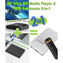 Lecteur multimédia 4K et boîtier HDD 2 en 1 | Lecture vidéo Plug & Play à partir d'une clé USB, d'une carte SD ou d'un disque du