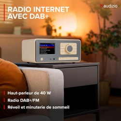 Audizio Dozza Radio Internet WiFi Dab+ FM BT 5.3 40W, Radio Numérique avec Télécommande, Écran Intuitif, Sortie Jack, Design Bam