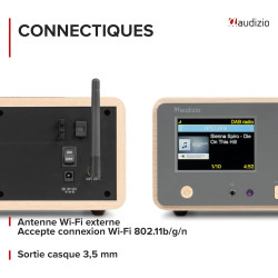 Audizio Dozza Radio Internet WiFi Dab+ FM BT 5.3 40W, Radio Numérique avec Télécommande, Écran Intuitif, Sortie Jack, Design Bam