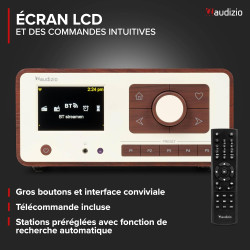 Audizio Dozza Radio Internet WiFi Dab+ FM BT 5.3 40W, Radio Numérique avec Télécommande, Écran Intuitif, Sortie Jack, Design Noy