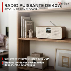 Audizio Bucine Radio Internet WiFi Dab+ FM BT 40W, Radio Numérique Stéréo avec Écran Couleur, Télécommande, Alarme Et Minuterie,