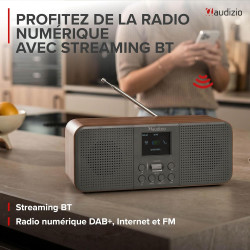 Audizio Bucine Radio Internet WiFi Dab+ FM BT 40W, Radio Numérique Stéréo avec Écran Couleur, Télécommande, Alarme Et Minuterie,
