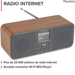 Audizio Bucine Radio Internet WiFi Dab+ FM BT 40W, Radio Numérique Stéréo avec Écran Couleur, Télécommande, Alarme Et Minuterie,