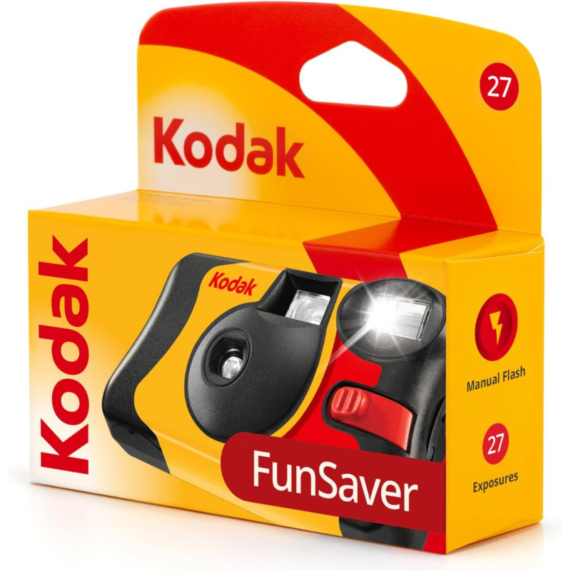 KODAK FunSaver Flash 27exp - Appareil Photo à Usage Unique 35mm, Capteur CCD, Zoom Optique 5X, Format JPEG, Contrôle d'Expositio