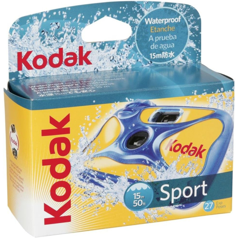 Kodak Sport - Appareil Photo Jetable Étanche jusqu'à 15m, 27 Poses, Film Couleur 35mm, Coque Résistante aux Chocs et Exposition 