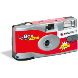 AgfaPhoto 601020 - Appareil Photo Jetable LeBox Flash, 27 Photos, Objectif Optique 31 mm - Gris et Rouge