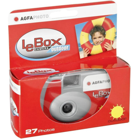 AgfaPhoto 601020 - Appareil Photo Jetable LeBox Flash, 27 Photos, Objectif Optique 31 mm - Gris et Rouge