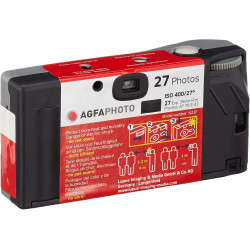 AgfaPhoto 601020 - Appareil Photo Jetable LeBox Flash, 27 Photos, Objectif Optique 31 mm - Gris et Rouge (Lot de 2)