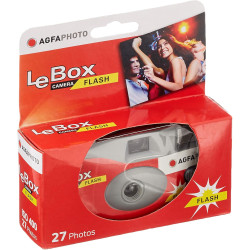 AgfaPhoto 601020 - Appareil Photo Jetable LeBox Flash, 27 Photos, Objectif Optique 31 mm - Gris et Rouge (Lot de 2)