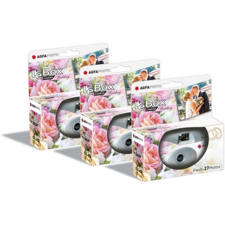 AgfaPhoto Pack 3 x 601025 - Appareil Photo Jetable LeBox Wedding, 27 Photos, Objectif Optique 31 mm - Gris