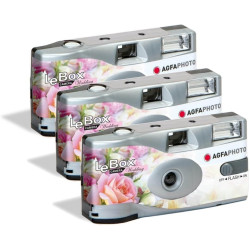 AgfaPhoto Pack 3 x 601025 - Appareil Photo Jetable LeBox Wedding, 27 Photos, Objectif Optique 31 mm - Gris