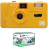 Kodak pack m35 argentique + pellicule 100 asa - appareil photo kodak rechargeable 35mm jaune, objectif grand angle fixe, viseur 