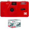 KODAK Pack M35 Argentique + Pellicule 100 ASA - Appareil Photo Kodak Rechargeable 35mm Scarlet, Objectif Grand Angle Fixe, Viseu