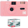 Kodak pack m35 argentique + pellicule 100 asa - appareil photo kodak rechargeable 35mm candy rose, objectif grand angle fixe, vi