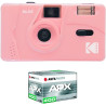 Kodak pack m35 argentique + pellicule 100 asa - appareil photo kodak rechargeable 35mm candy rose, objectif grand angle fixe, vi