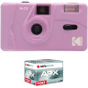 Kodak pack m35 argentique + pellicule 100 asa - appareil photo kodak rechargeable 35mm violet, objectif grand angle fixe, viseur