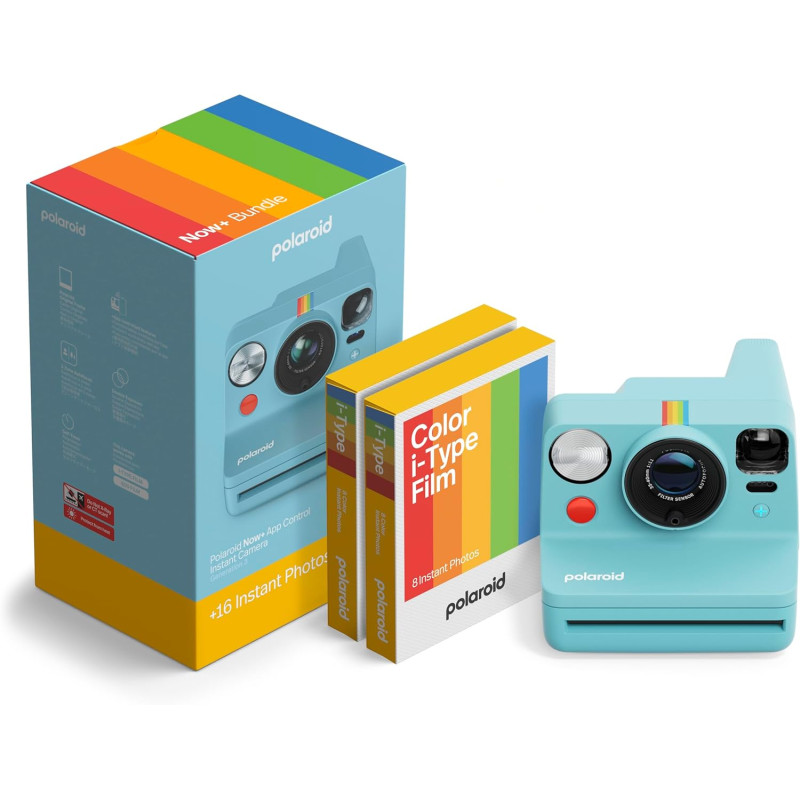 Polaroid - instant camera - now+ gen3 - artic bleu + color film bundle (16 photos)