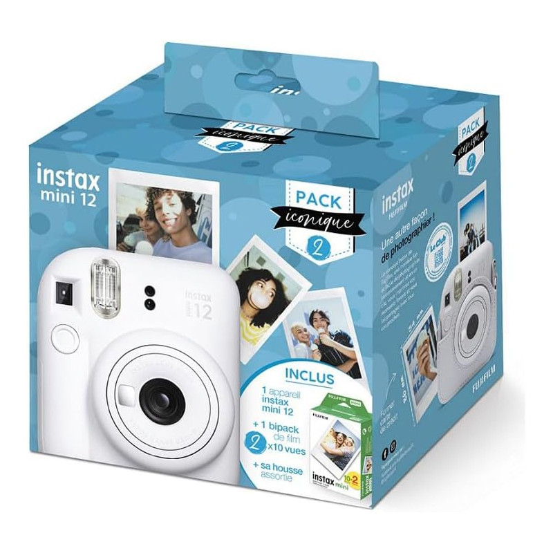 FUJIFILM Appareil Photo Instantané Instax Mini 12 Blanc Pack Iconique