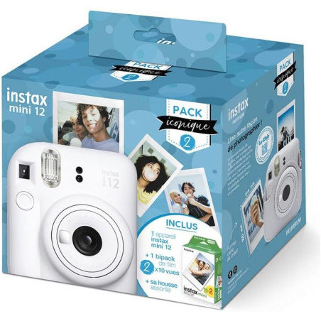 FUJIFILM Appareil Photo Instantané Instax Mini 12 Blanc Pack Iconique
