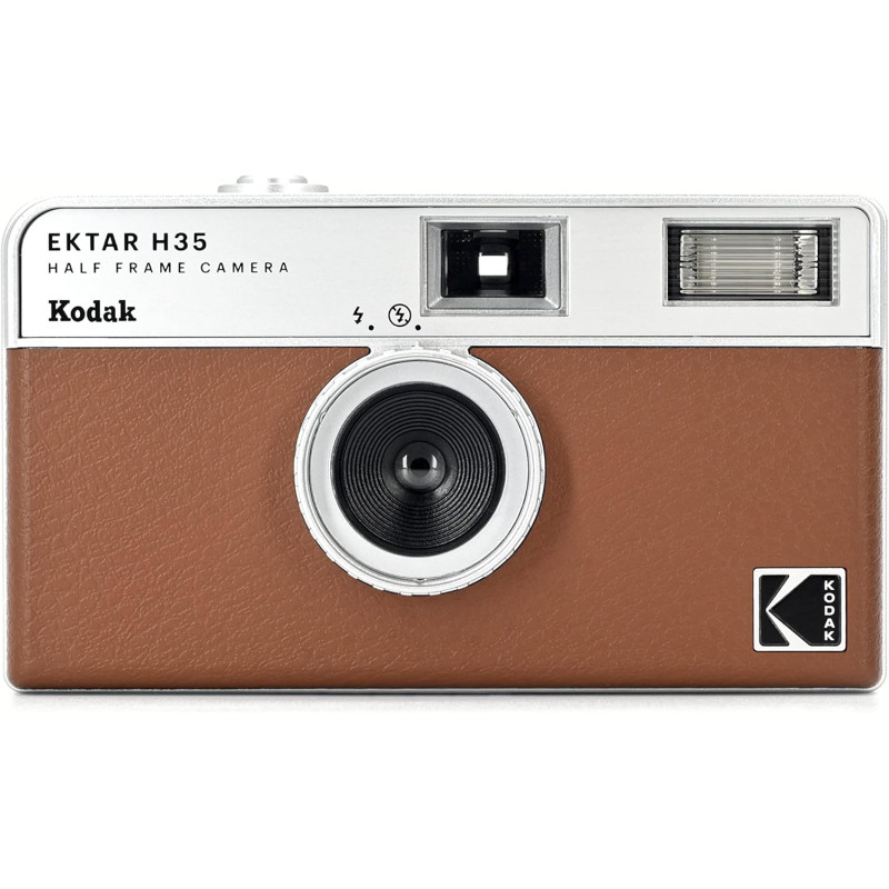 Kodak EKTAR H35 Caméra de Film Demi-Format 35 mm, réutilisable, sans Mise au Point, léger, Facile à Utiliser (Marron) (Film et P