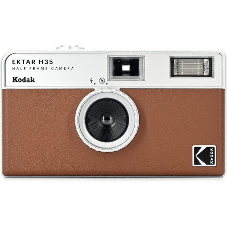 Kodak EKTAR H35 Caméra de Film Demi-Format 35 mm, réutilisable, sans Mise au Point, léger, Facile à Utiliser (Marron) (Film et P
