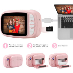 Appareil Photo Instantané Enfant, 3,5" Appareil Photo Enfants Cadeaux pour 3 à 14 Ans, Papier d'impression sans Encre et 32GB Ca