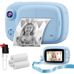 Appareil Photo Instantané Enfant, 3,5" Appareil Photo Enfants Cadeaux pour 3 à 14 Ans, Papier d'impression sans Encre et 32GB Ca