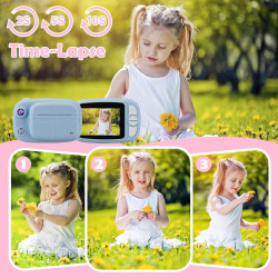 Appareil Photo Instantané Enfant, 3,5" Appareil Photo Enfants Cadeaux pour 3 à 14 Ans, Papier d'impression sans Encre et 32GB Ca
